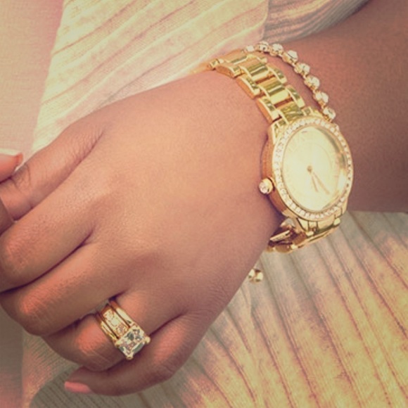 Gold Tone, Crystal, 7" Watch With Butterfly Clasp. - Picture 1 of 4